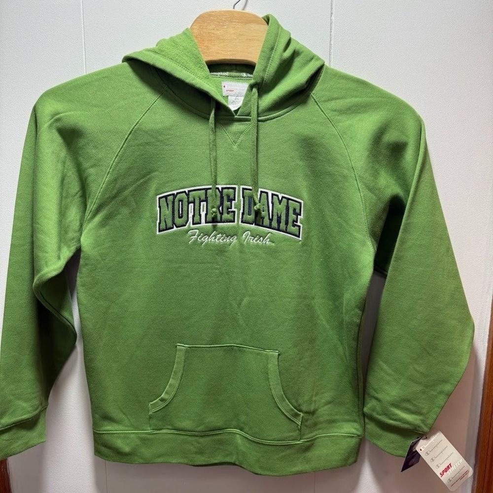 Champion Notre Dame Fighting Irish Hoodie Green Sport Stretch Women's 2XL New